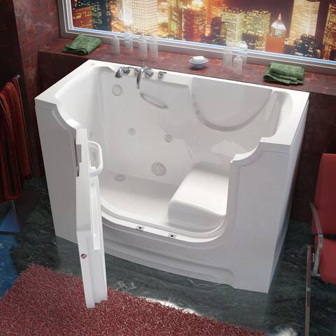 MediTub Wheelchair Accessible 30x60-inch Left Drain White Whirlpool Jetted Walk-In Bathtub