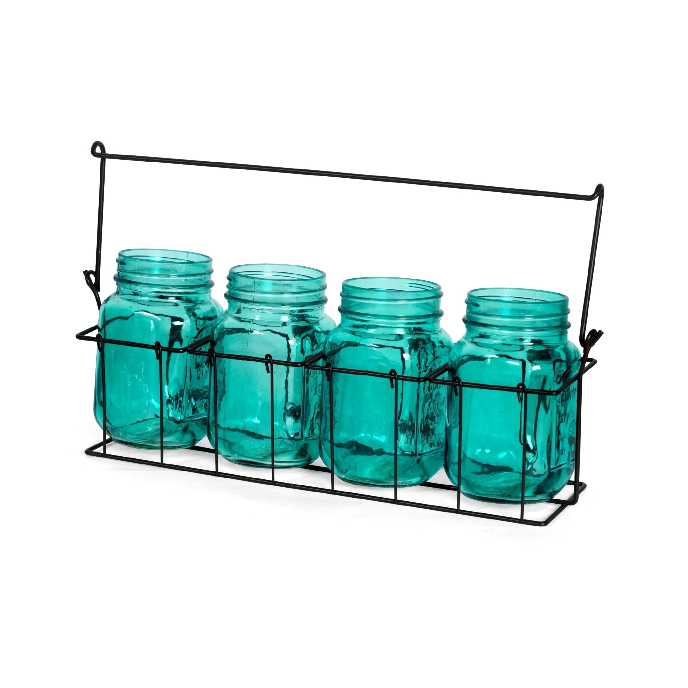 Blue Decorative Mason Jar Set And Caddy