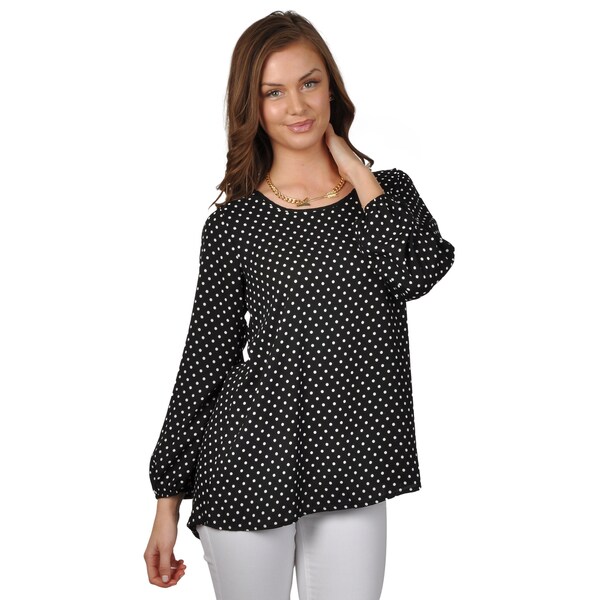 Journee Collection Women's Bow Accent Polka-dot Chiffon Top