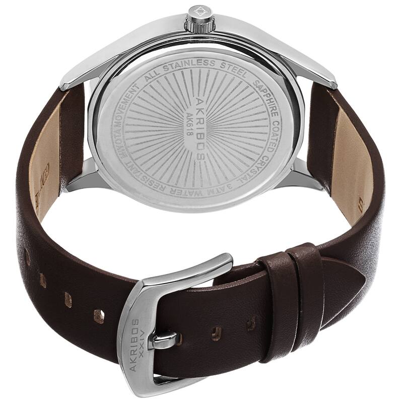 Akribos XXIV Classic Men's Sunray Dial Leather Brown Strap Watch - black