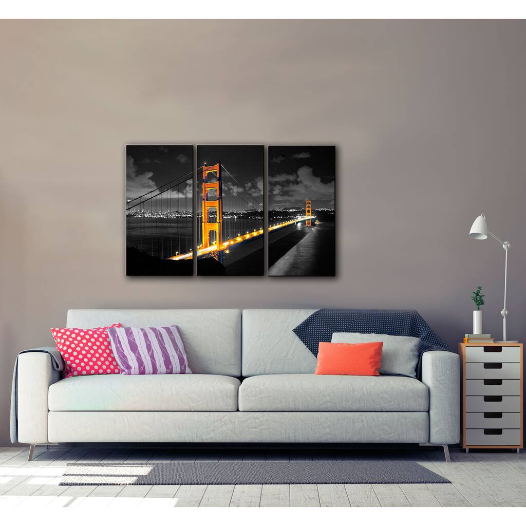 ArtWall Revolver Ocelot 'San Fransico Bridge I' 3 piece Gallery-Wrapped Canvas