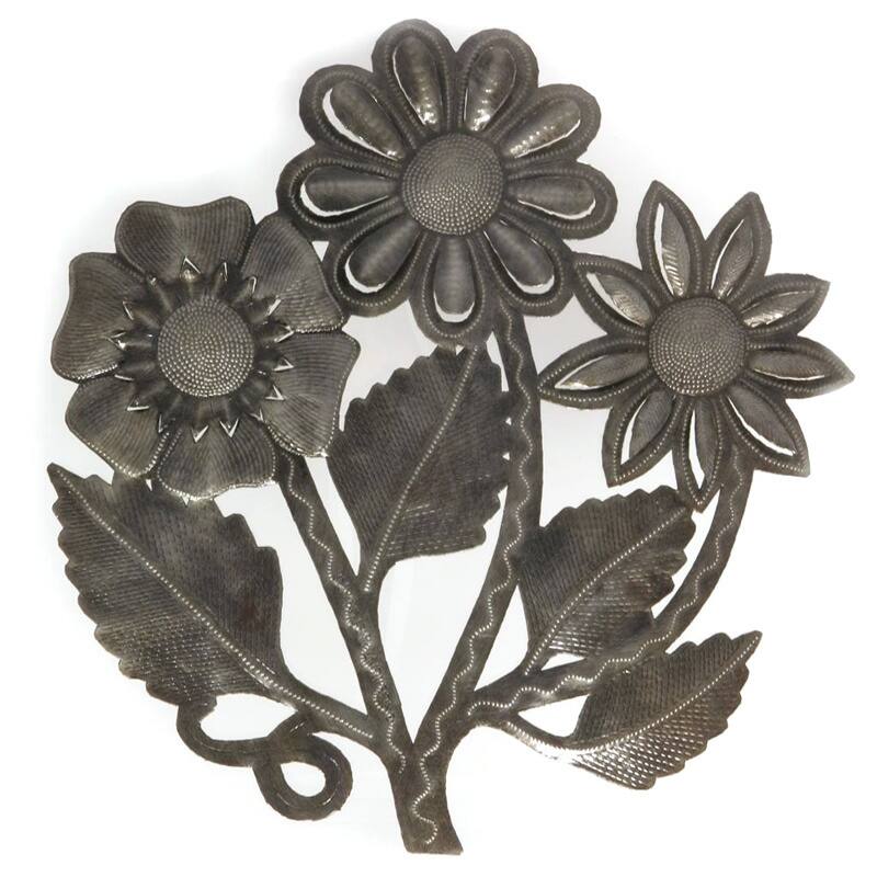Handmade Recycled Steel Oil Drum Flower Bouquet Wall Art (Haiti)