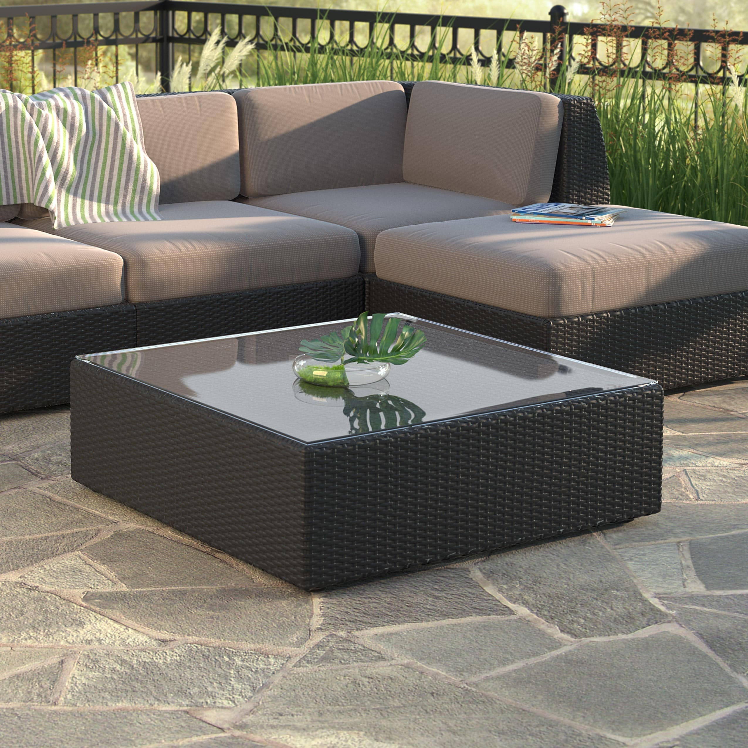 Corliving Seattle Textured Black Weave Patio Table