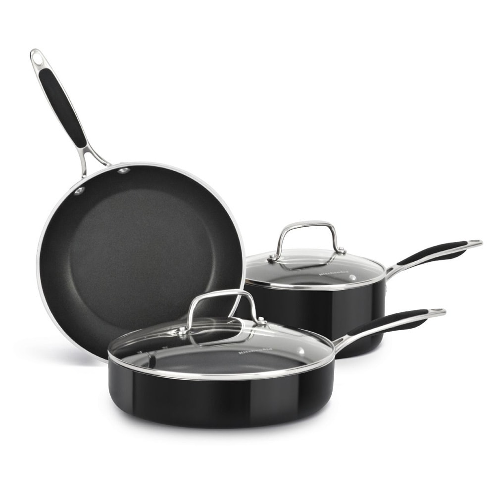 KitchenAid Hard Anodized Nonstick Everything Pan with Lid, 5-Quart, Onyx  Black