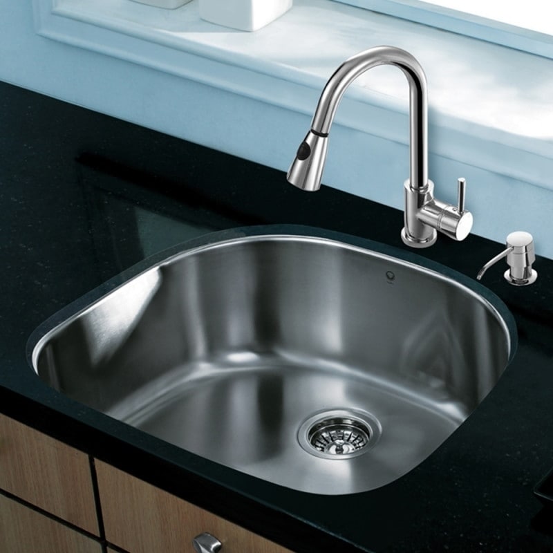 Vigo All In One 24 inch Undermount Stainless Steel Kitchen Sink And Chrome Faucet Set