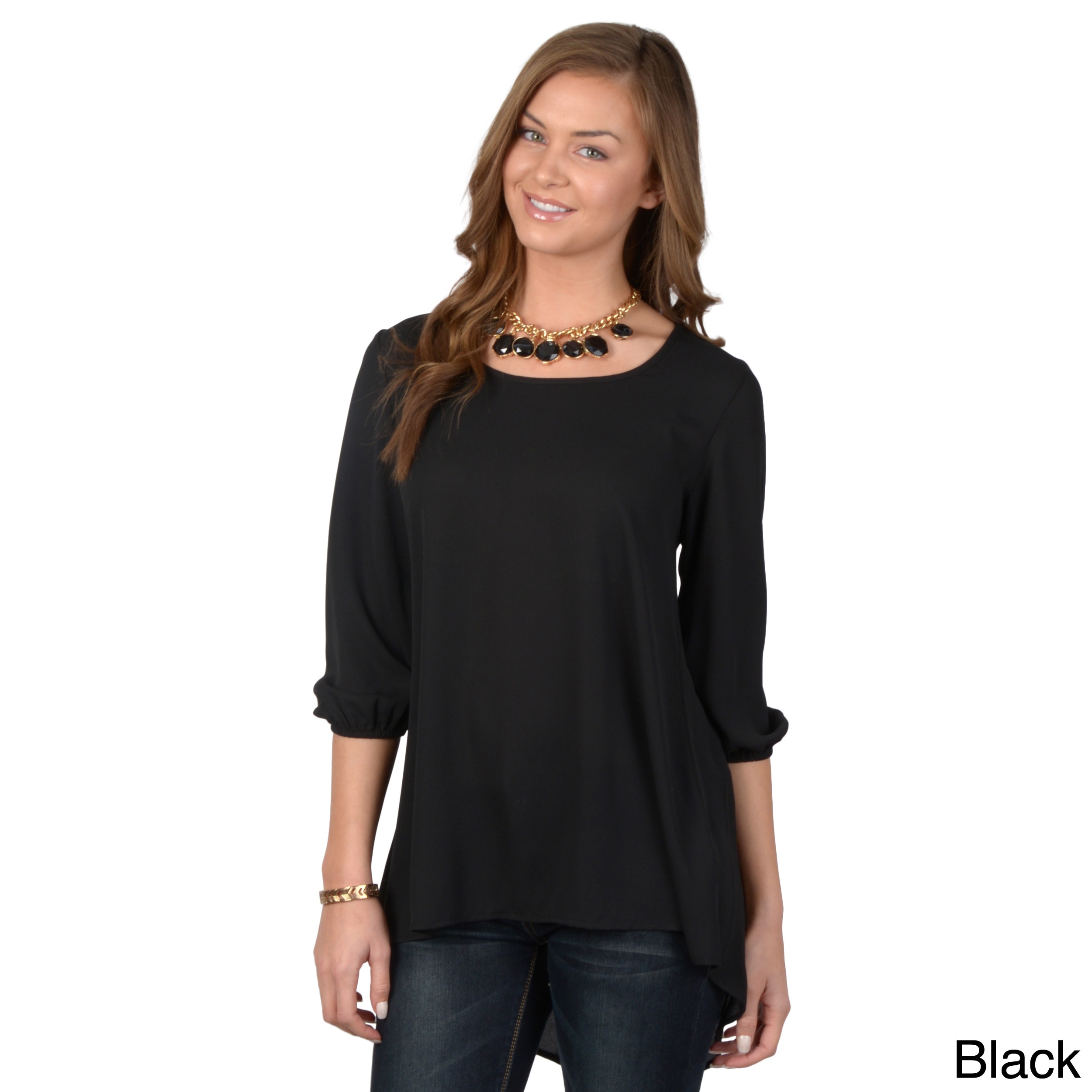 Journee Collection Womens Scoop Neck Chiffon Top