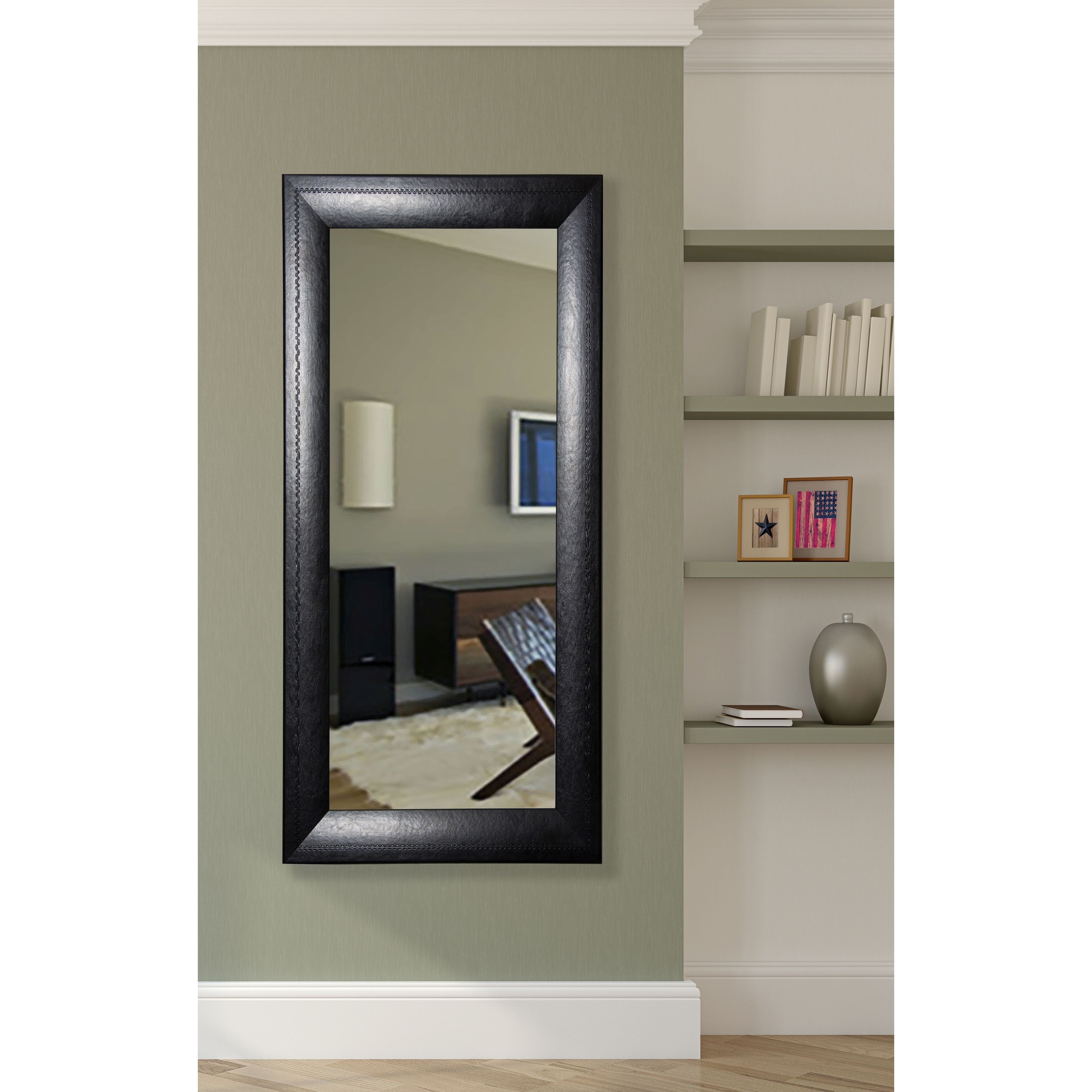 American Made Rayne Stitched Black Leather Tall Mirror