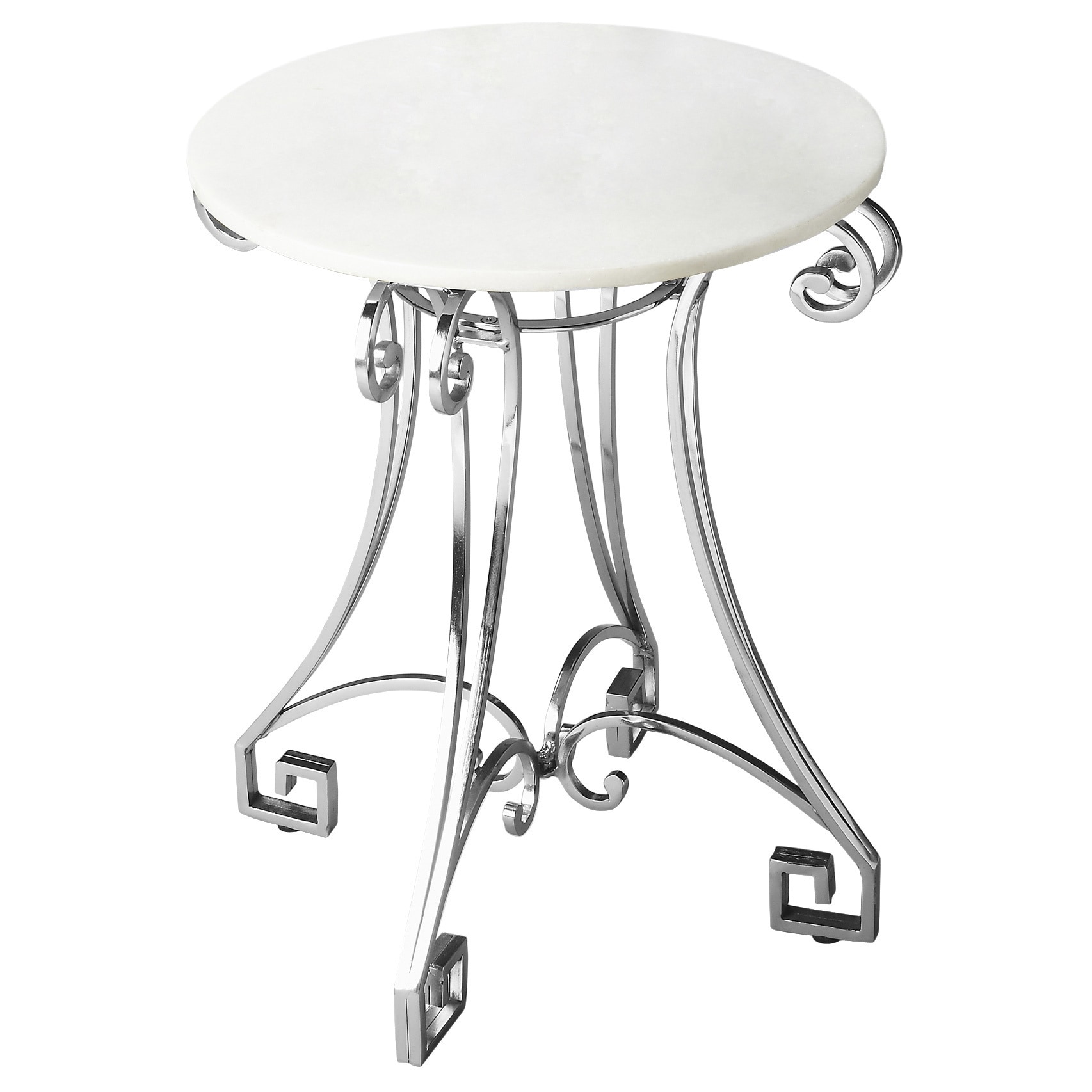 White Marbletop Silverton Iron Base Accent Table