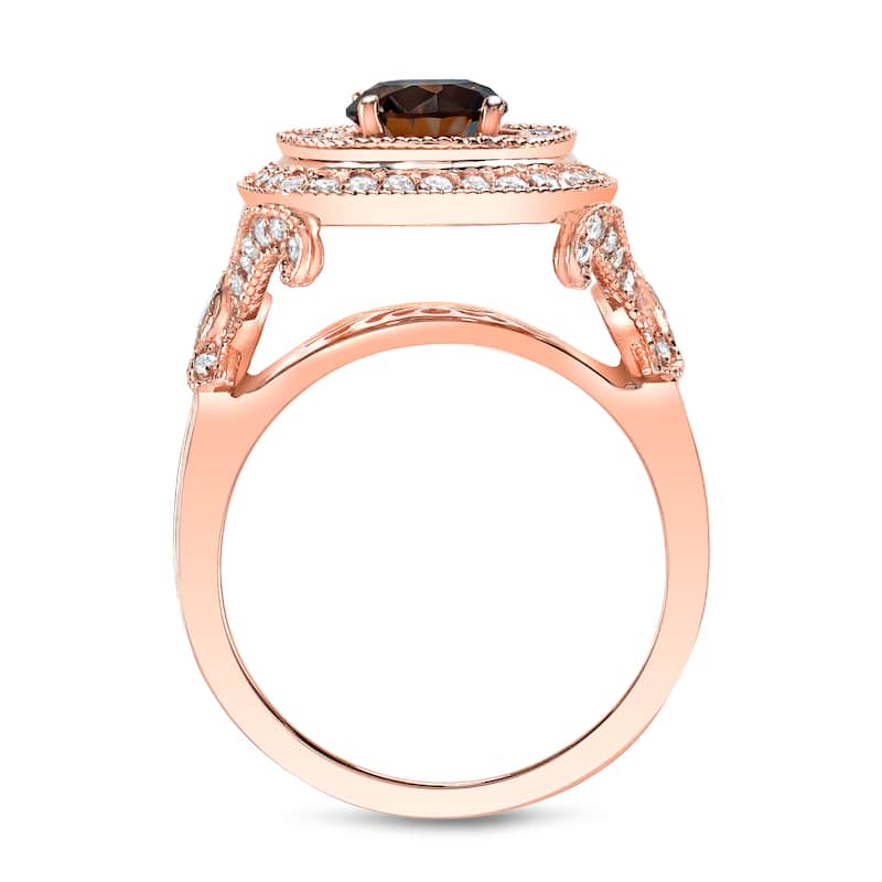 14k Rose Gold Vintage Inspired 2ct TDW Double Halo Brown Diamond Engagement Ring by Auriya