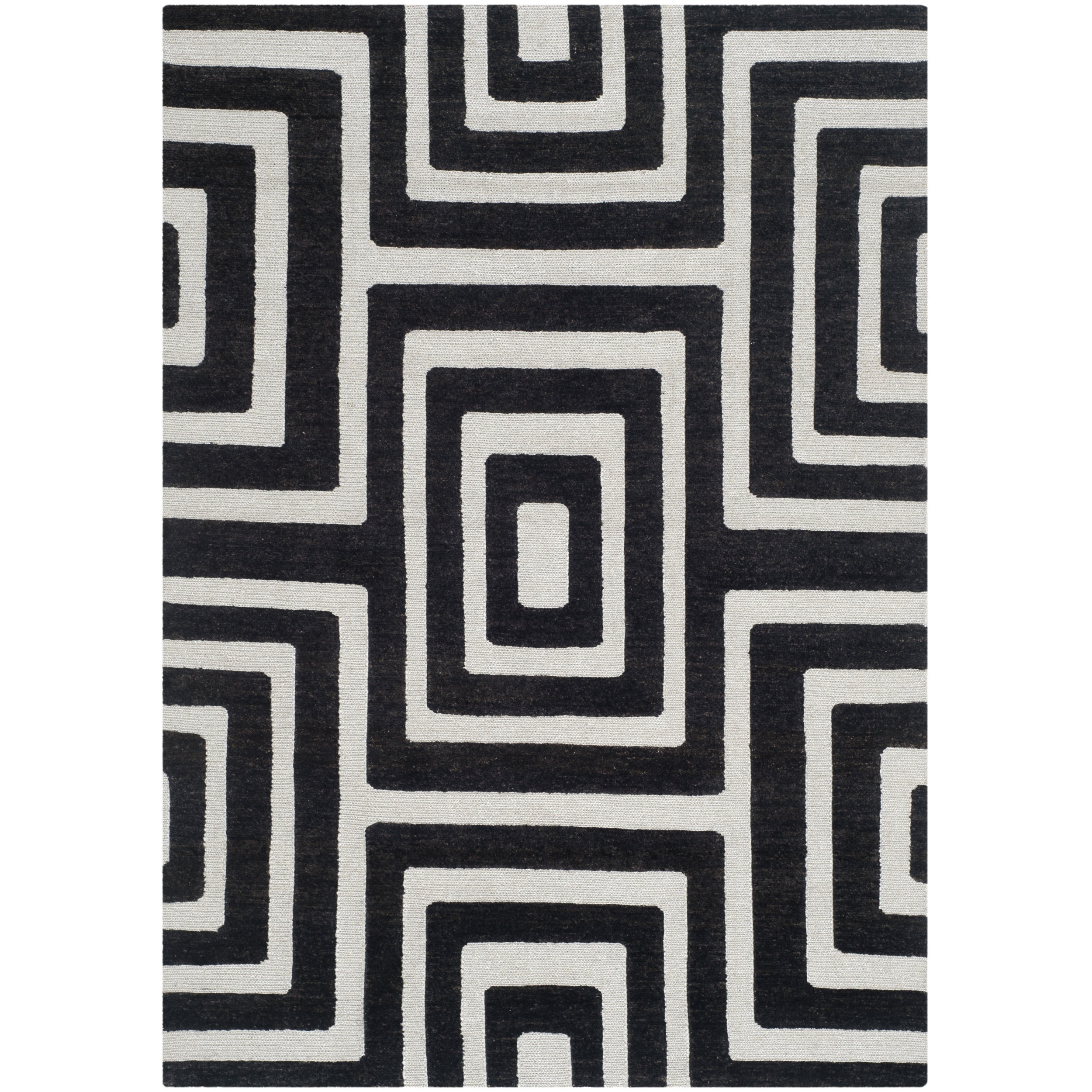 Safavieh Hand knotted Santa Fe Silver/ Black Wool Rug (4 X 6)