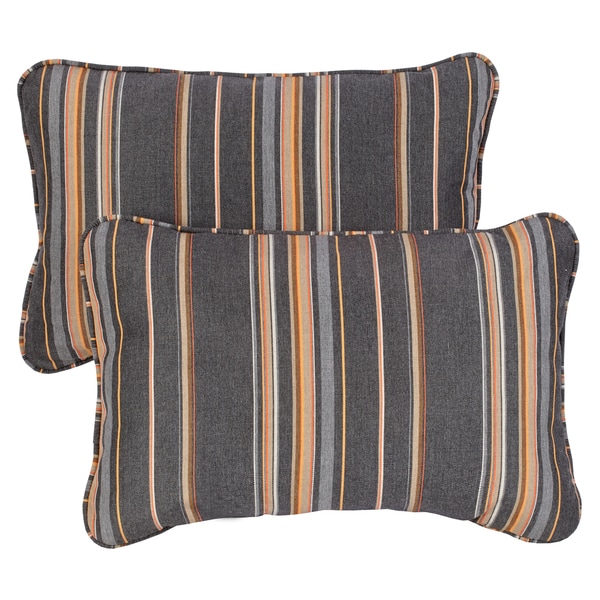 Shop Grey/ Orange Stripe Corded 13 x 20 inch Indoor/ Outdoor Pillows with Sunbrella Fabric (Set ...