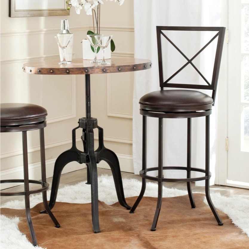 Safavieh Pantin Brown Barstool (BrownIncludes One (1) stoolMaterials Iron and PU fabricSeat dimensions 17.5 inches width and 17.5 inches depthSeat height 30.75 inchesDimensions 45 inches high x 17.5 inches wide x 17.5 inches deepWeight capacity 250 