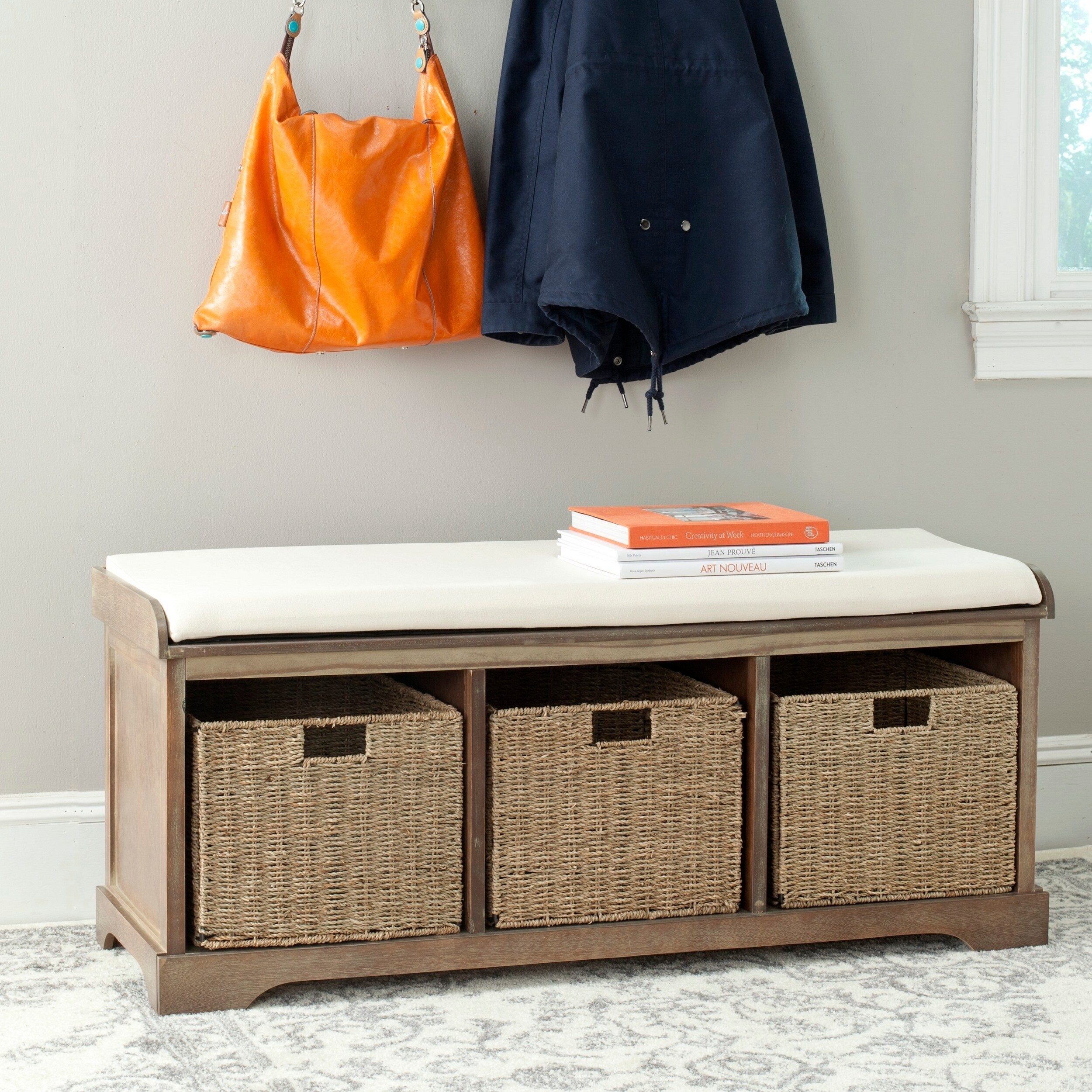 lonan white storage bench