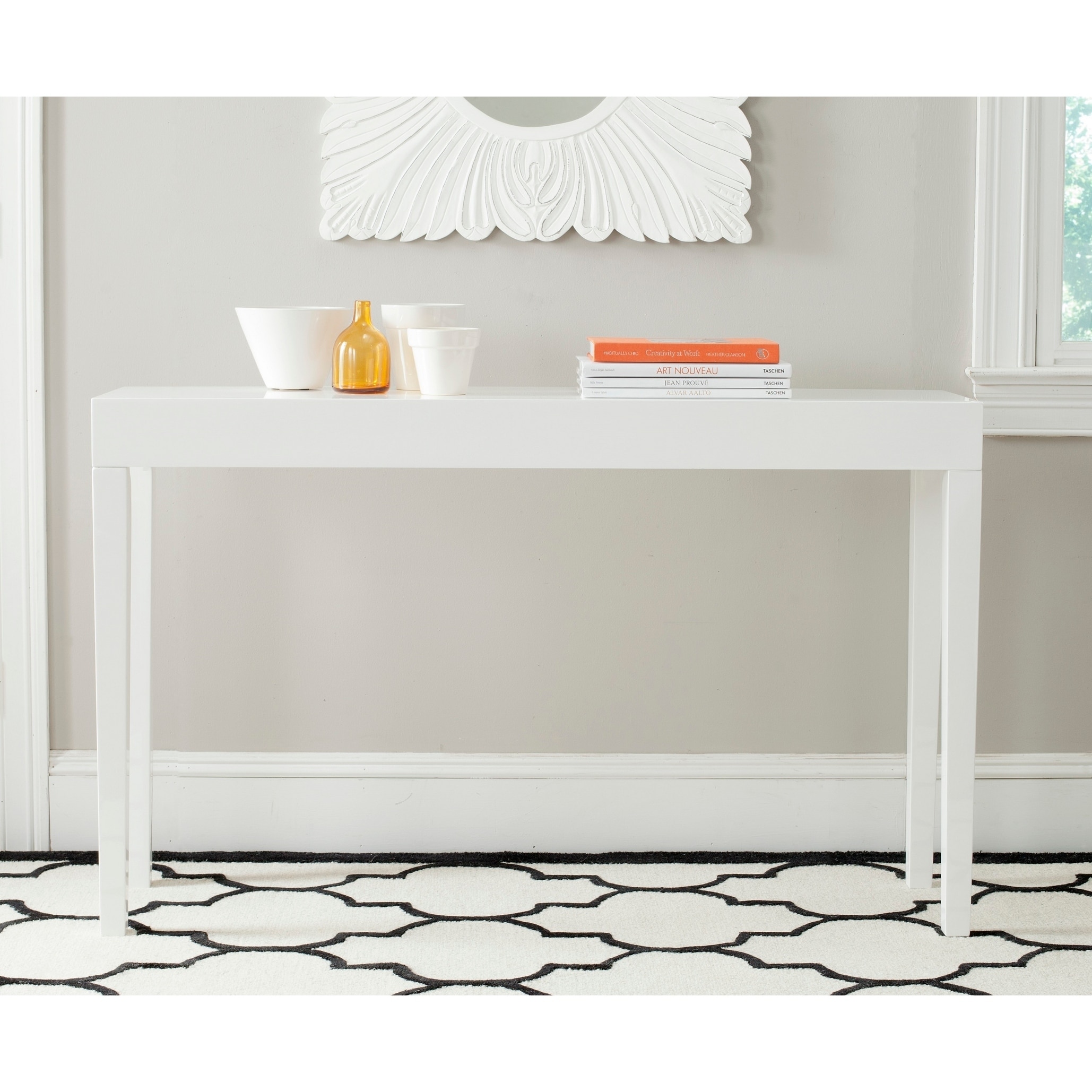 Safavieh Kayson White Lacquer Console Table (WhiteMaterials MDFFinish WhiteDimensions 31.5 inches high x 51.2 inches wide x 13.4 inches deepThis product will ship to you in 1 box.Assembly required )