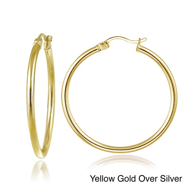 Q Gold Stainless Steel Polished Large Cross Hoop Earrings