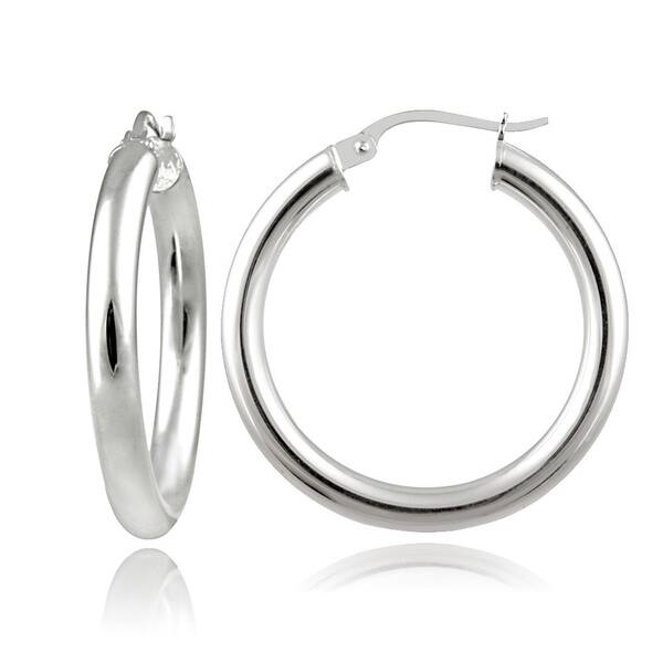 Sterling Silver Double Circle Round Tube Polished Hoop Earrings 25mm