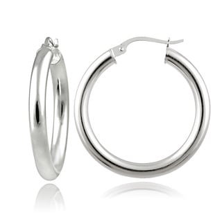 Mondevio Sterling Silver High Polished 25mm Round Hoop Earrings 3mm Mondevio Sterling Silver High Polished 25mm Round Hoop Earrings 3mm