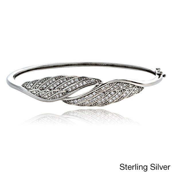 Icz Stonez Sterling Silver 3/4ct TGW Cubic Zirconia Angel Wings Bangle