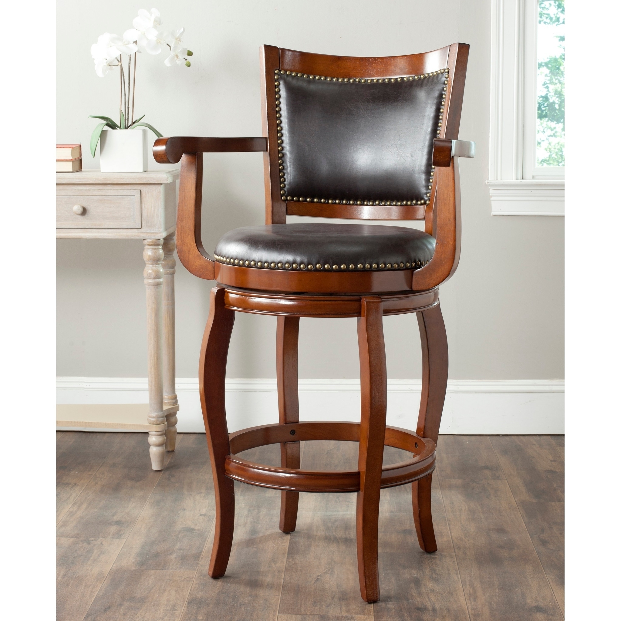 Safavieh Gitano Walnut/ Brown Seat Bar Stool