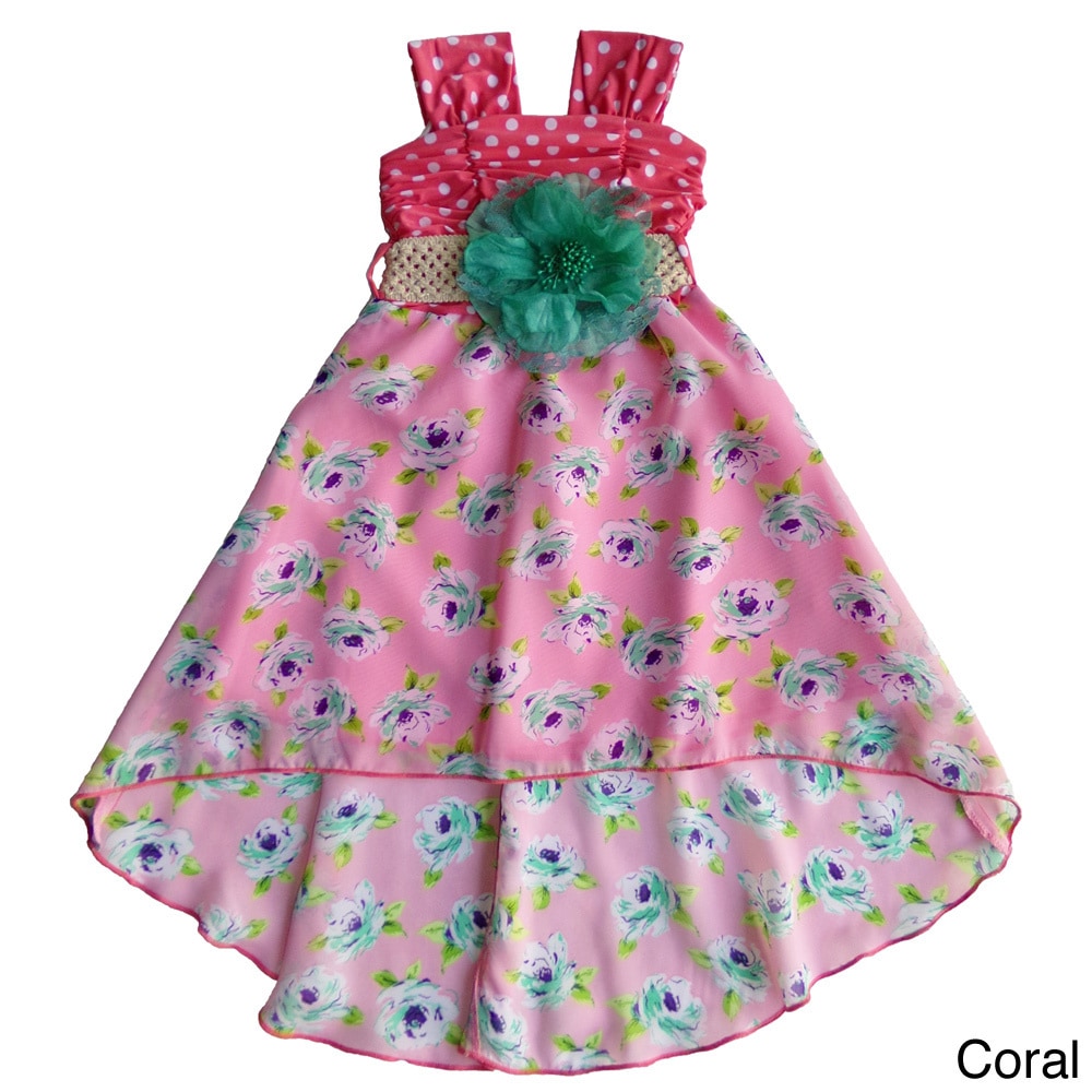 Toddler And Girls Polka Dot And Floral Hi low Dress Set