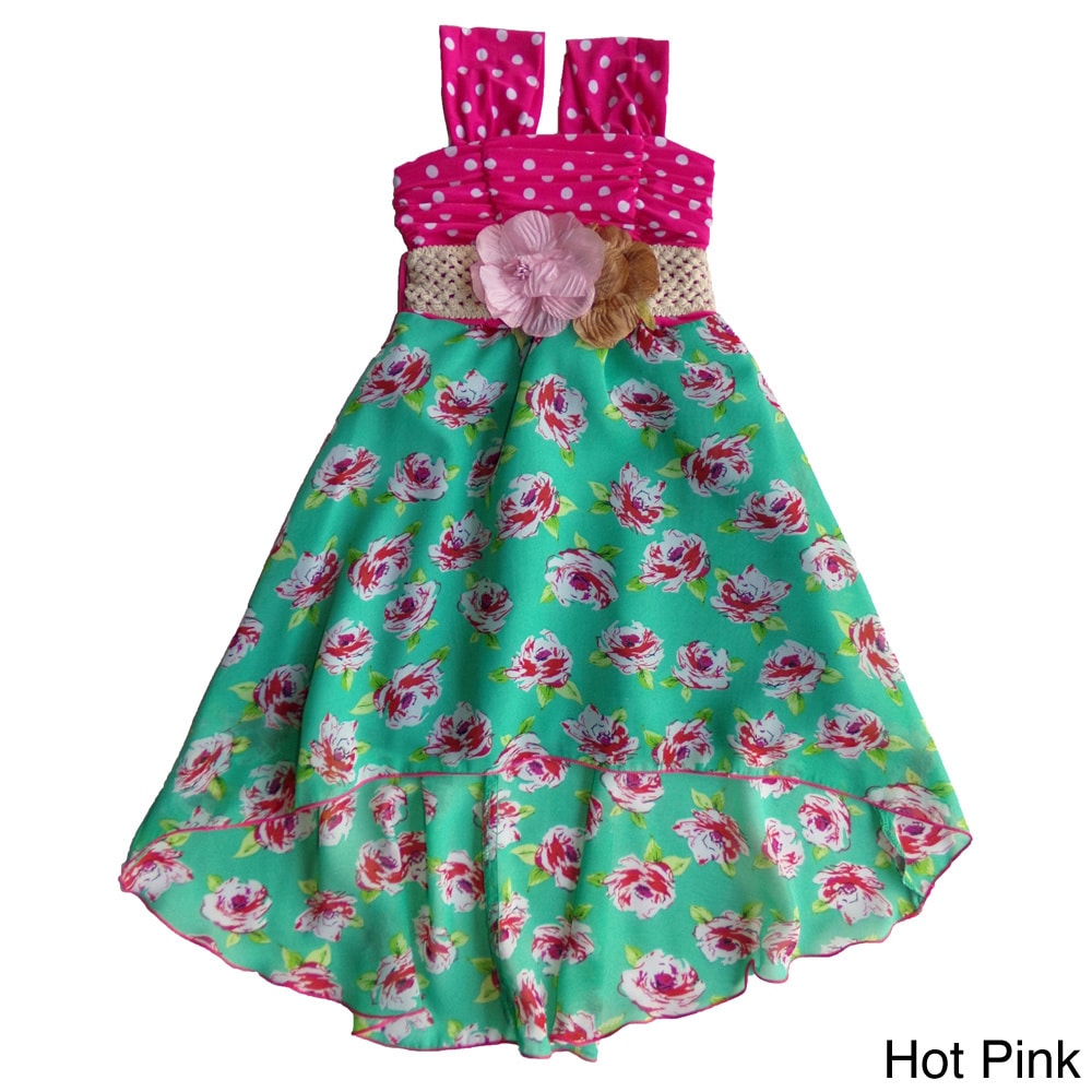 Toddler And Girls Polka Dot And Floral Hi low Dress Set