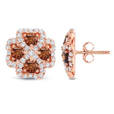 Auriya 3 1/4ctw Unique Clover Shape Brown Diamond Earrings 14k Rose Gold (SI1-SI2)