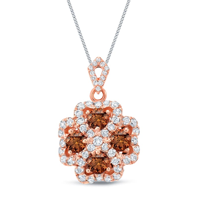 Auriya 14k Rose Gold Brown Diamond Halo Necklace 1 3/4ctw (SI1-SI2)