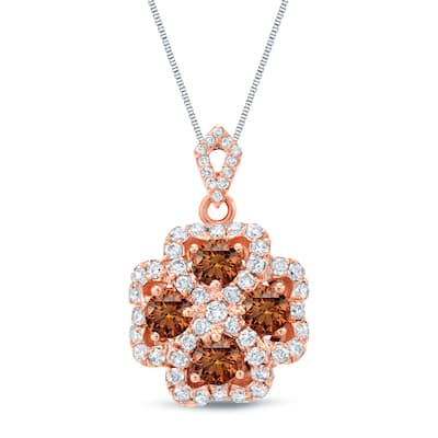 Auriya 14k Rose Gold Brown Diamond Halo Necklace 1 3/4ctw (SI1-SI2)