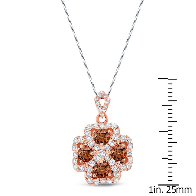 Auriya 14k Rose Gold Brown Diamond Halo Necklace 1 3/4ctw (SI1-SI2)