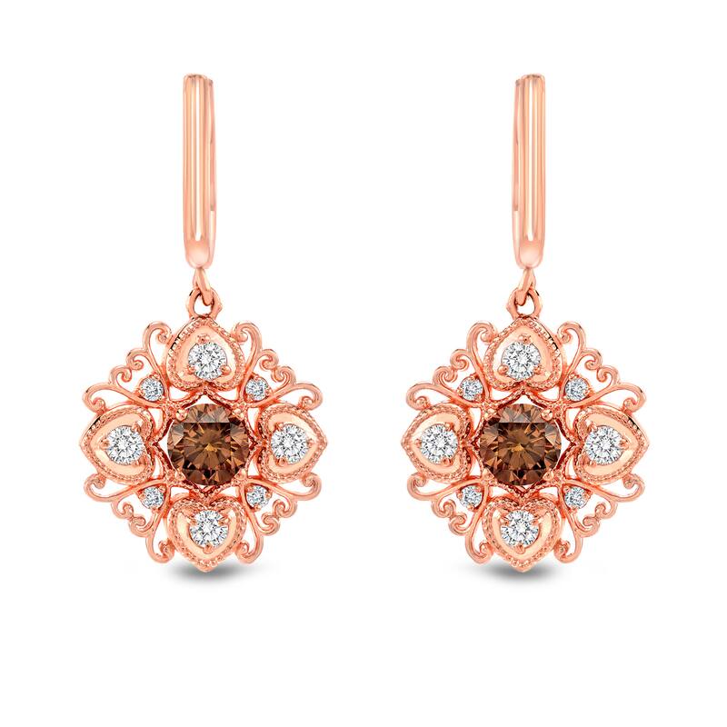 Auriya 14k Rose Gold 1 4/5ct TDW Vintage Inspired Brown and White Diamond Dangle Earrings