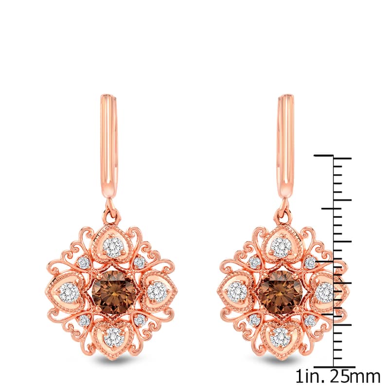 Auriya 14k Rose Gold 1 4/5ct TDW Vintage Inspired Brown and White Diamond Dangle Earrings