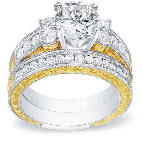 Auriya 14k Gold 2ctw Vintage Diamond Engagement Ring Set 14k Two-tone Gold