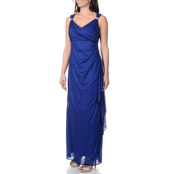 Shop R & M Richards Women's Royal Blue Glitter-knit Gown - Overstock ...