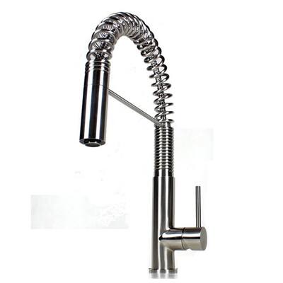 Cask Style Coil Spring Brushed Stainless Steel Single-handle Pull-out Sprayer Kitchen Faucet
