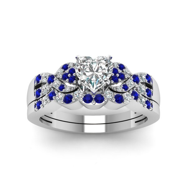 14k White Gold 1/2ct TDW Heart Shape Diamond Blue Sapphire Ring ...