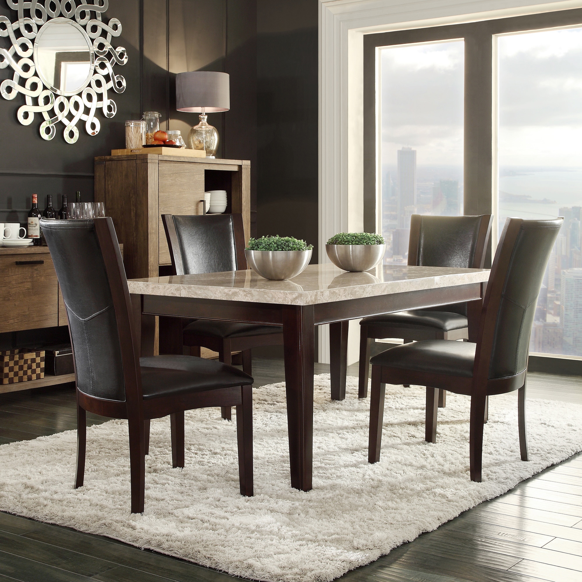 He Sonata Black brown Marble 5 piece Dining Set Black Size 5 Piece Sets