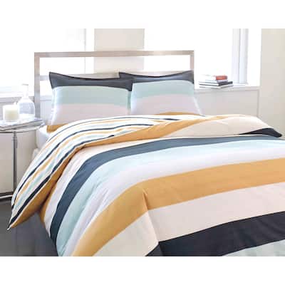 City Scene Sandbar Stripe Cotton 3-piece Duvet Cover Set