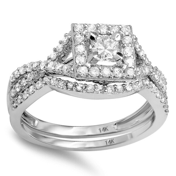 Shop Elora 14k White Gold 1ct TDW Diamond Square Halo Bridal Set - Free ...