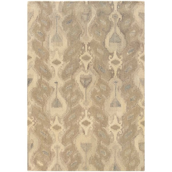 Abstract Ikat Hand-made Ivory/ Beige Rug (8' x 10') - 8' x 10'
