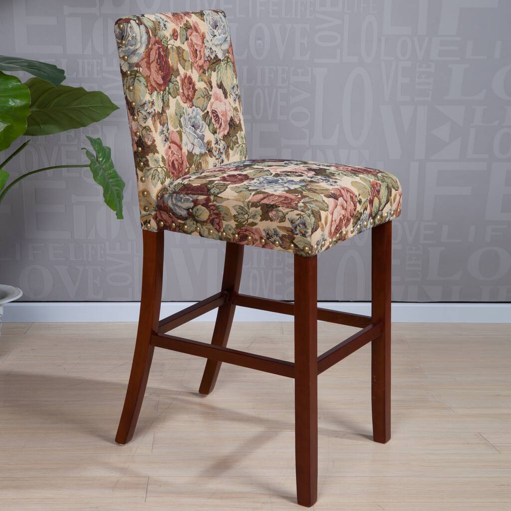 Arbonni Modern Wood Stain Floral Bar Stool