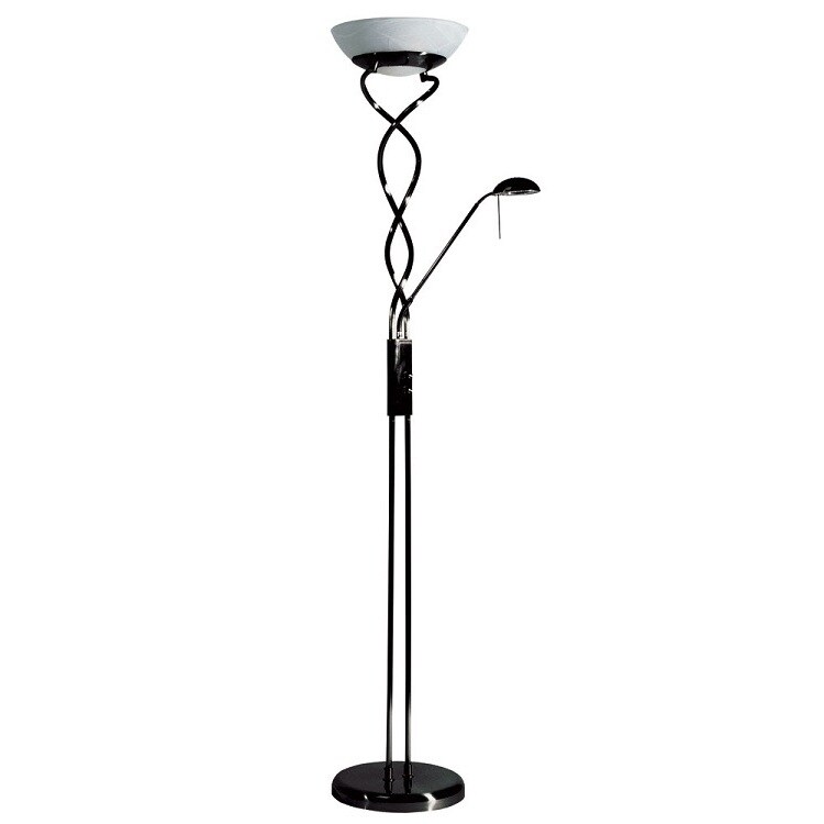Twist Torchiere 3-light Black Chrome Floor Lamp with Reading Light