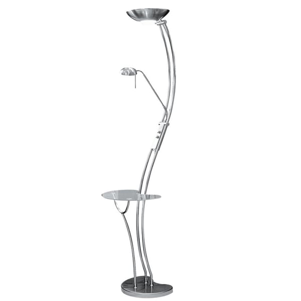 Curved Torchier 3light Satin Chrome Floor Lamp with Reading Light and