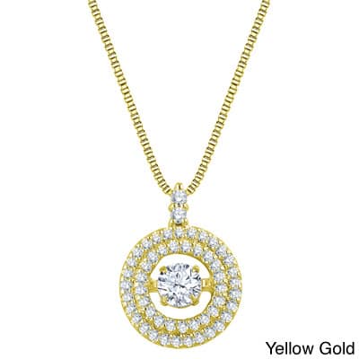 Auriya 14k Gold 1/2ct TDW 'Dancing Stone' Double Halo Diamond Circle Necklace - Yellow