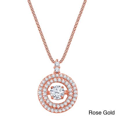 Auriya 14k Gold 1/2ct TDW 'Dancing Stone' Double Halo Diamond Circle Necklace - Rose
