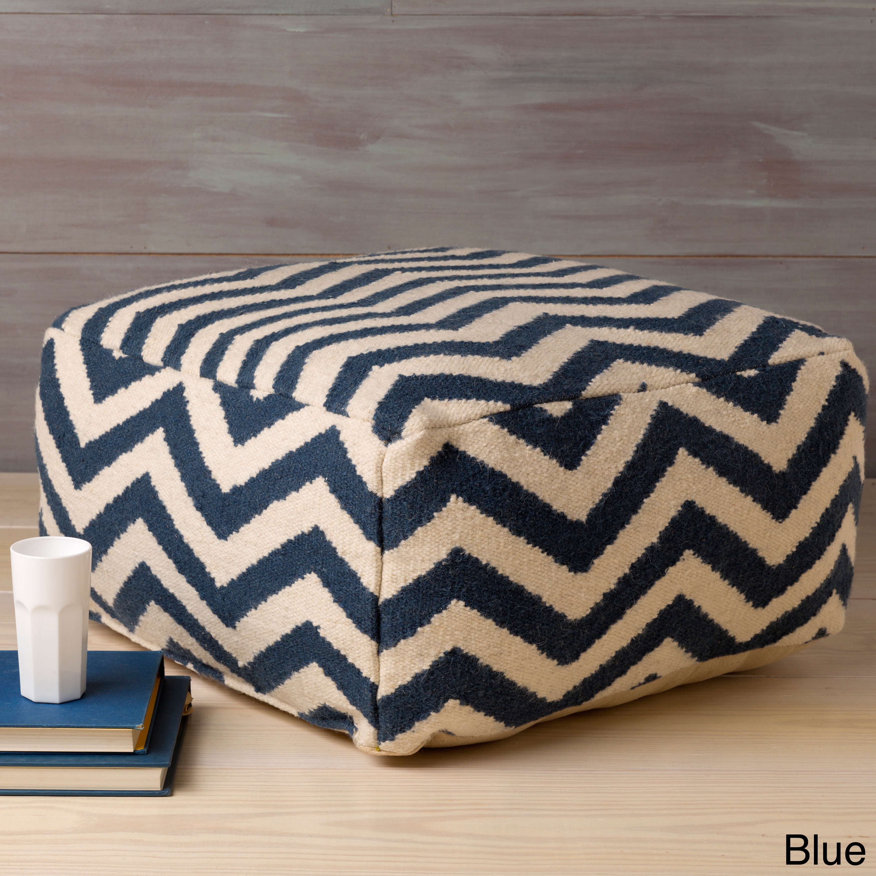 Surya Carpet, Inc Large Square Chevron 24 inch Pouf Blue Size Specialty