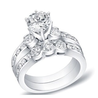 Auriya 14k Gold 2 1/2ct TDW Certified Round Diamond Bridal Ring Set (H ...