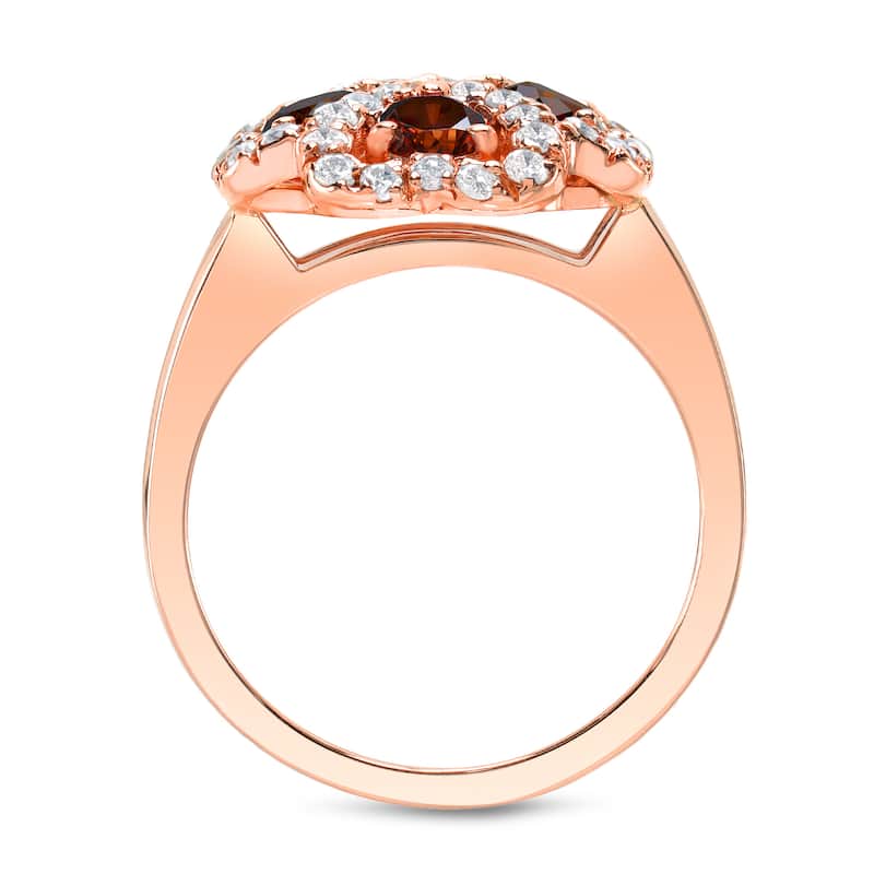 Auriya 14k Rose Gold 1 7/8ct TDW Brown and White 4-Leaf Clover Diamond Ring