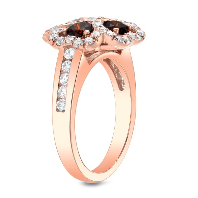 Auriya 14k Rose Gold 1 7/8ct TDW Brown and White 4-Leaf Clover Diamond Ring