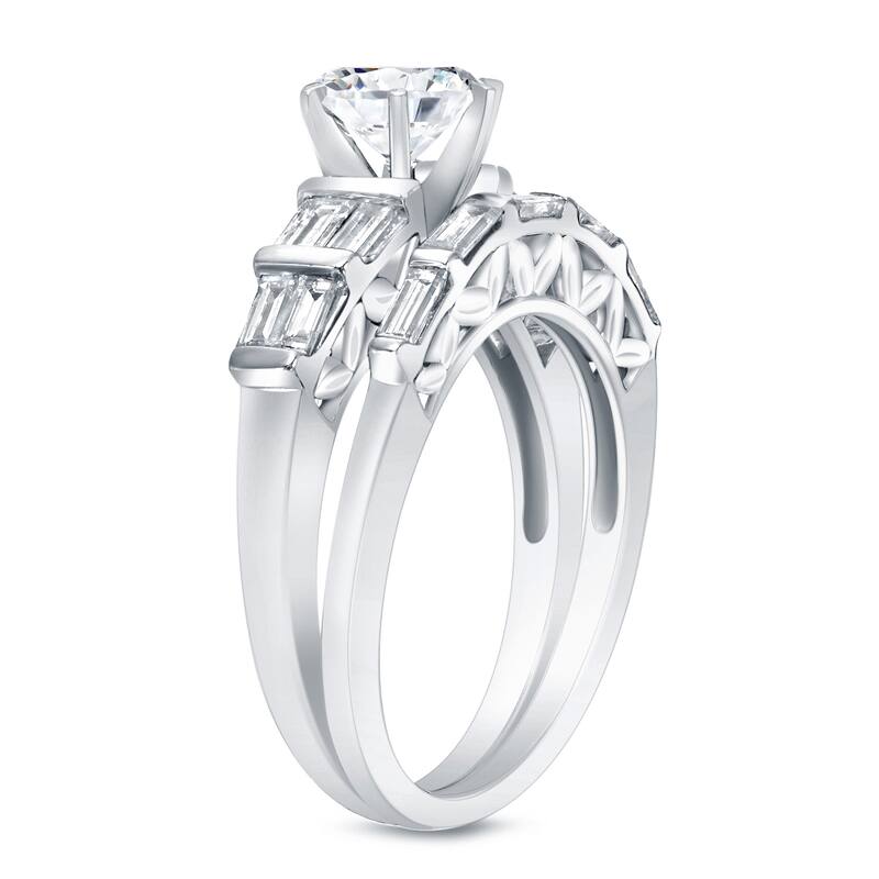Auriya 14k White Gold 2ct TDW Certified Round and Baguette Diamond Bridal Ring Set (H-I, SI1-SI2)