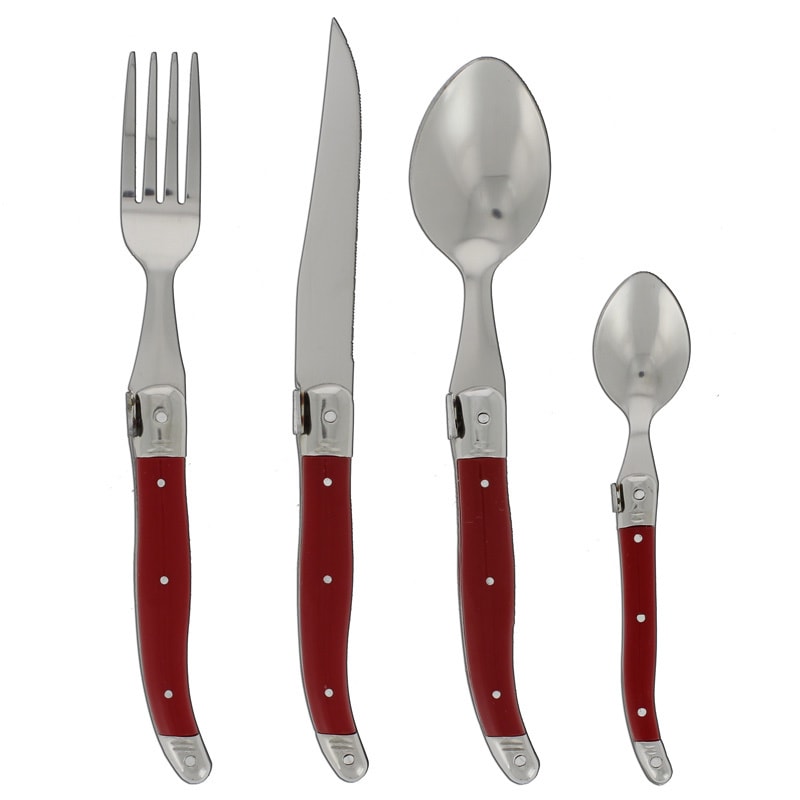 French Home 24 piece Red Handles Laguiole Style Flatware Set